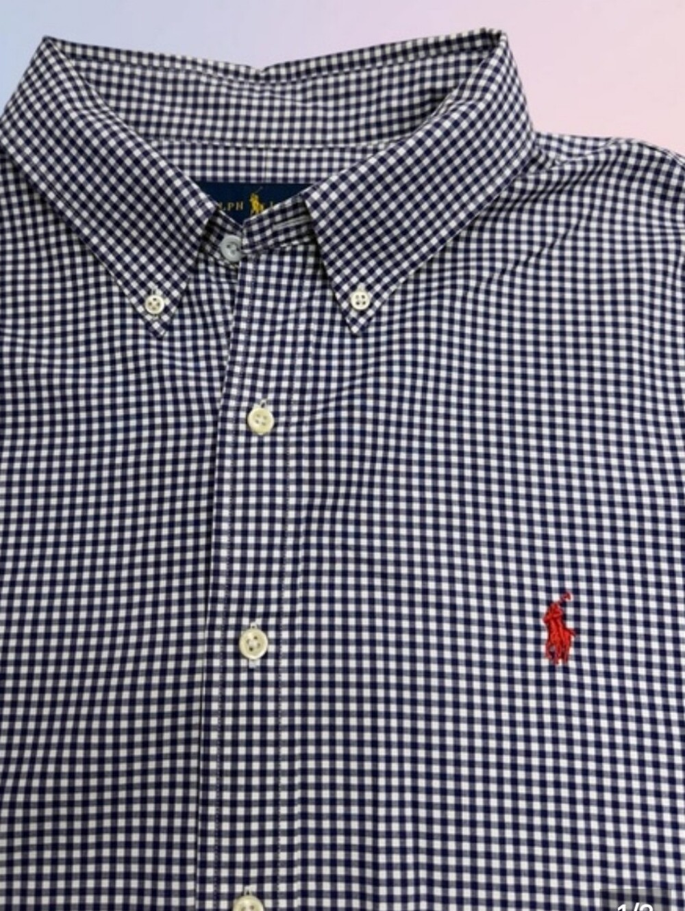 Polo by Ralph Lauren Navy and White Gingham Button-Down Shirt Size 17 Neck